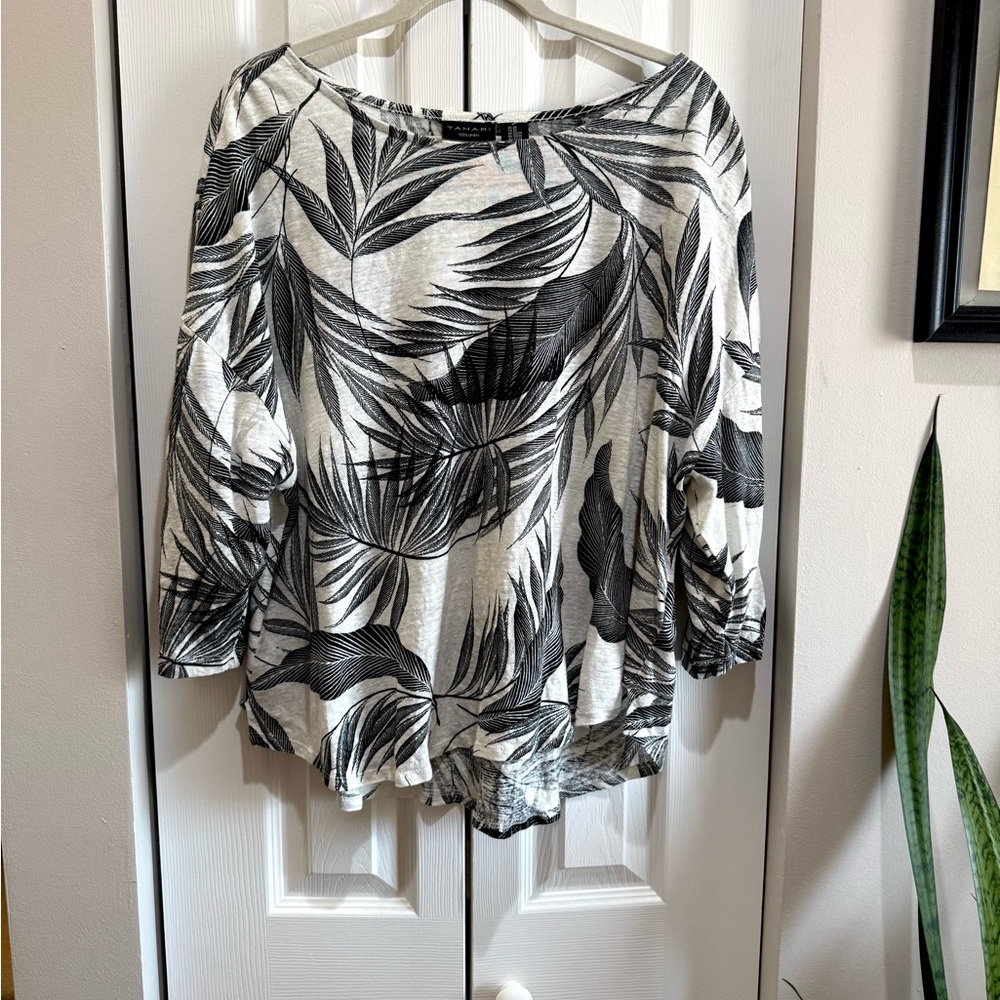 Tahari Black and White Leaf Print Blouse